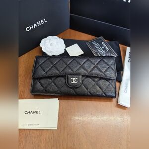 Chanel Caviar Quilted Large Gusset Flap Wallet Black